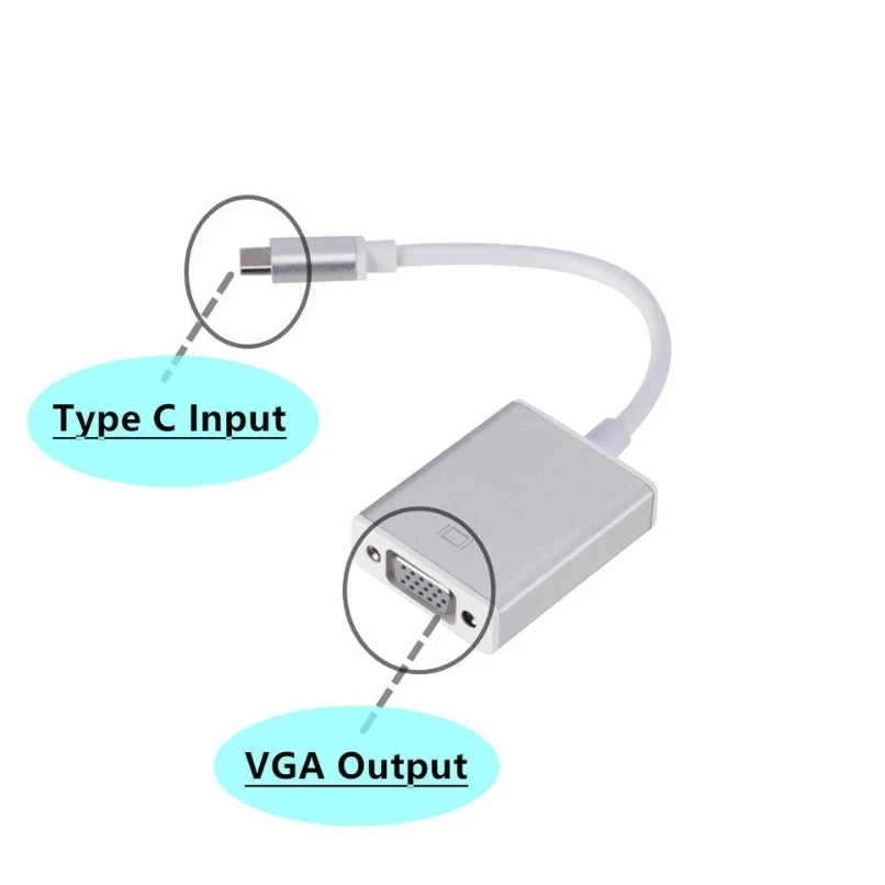 USB C Thunderbolt3 para VGA Display Adaptador, Cabo Conversor para Surface Livro 2, Monitor, Projetor, Tipo-C Masculino para VGA Feminino, 1080P