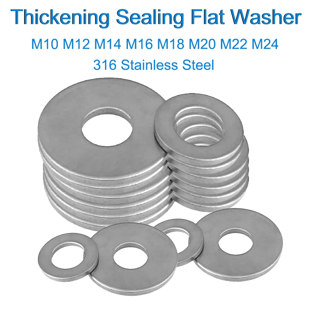 M10 M12 M14 M16 M18 M20 M22 M24 Thickening Sealing Flat Washer 316 Stainless Steel Large Size Over Wider Flat Washer Gasket