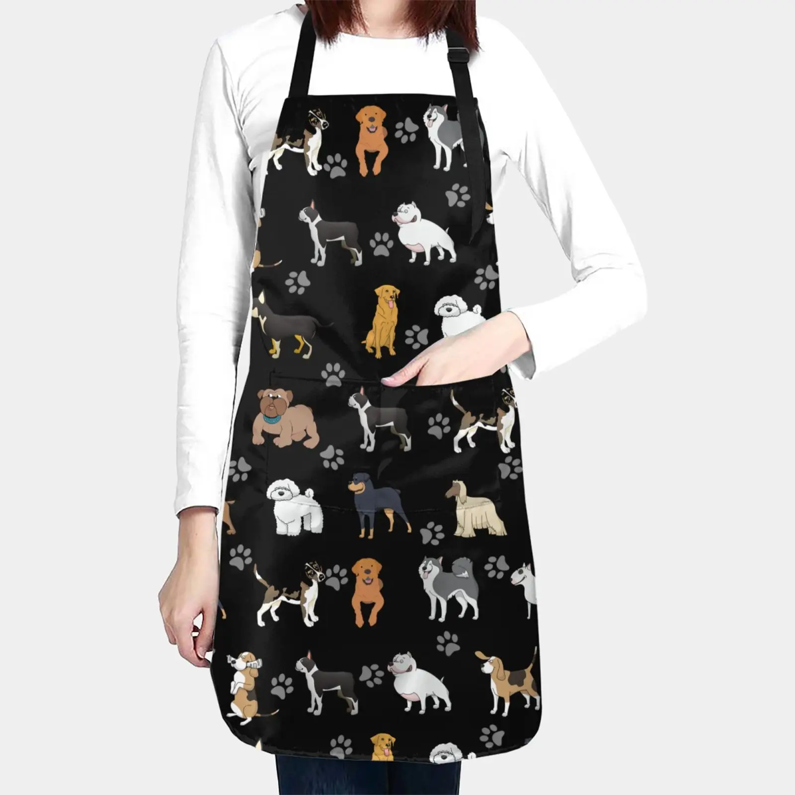 Cute Dog Grooming Apron with 2 Pockets Women Men Adjustable Waterproof Kitchen Cooking Bib Aprons Animals Cat Chicken Aprons