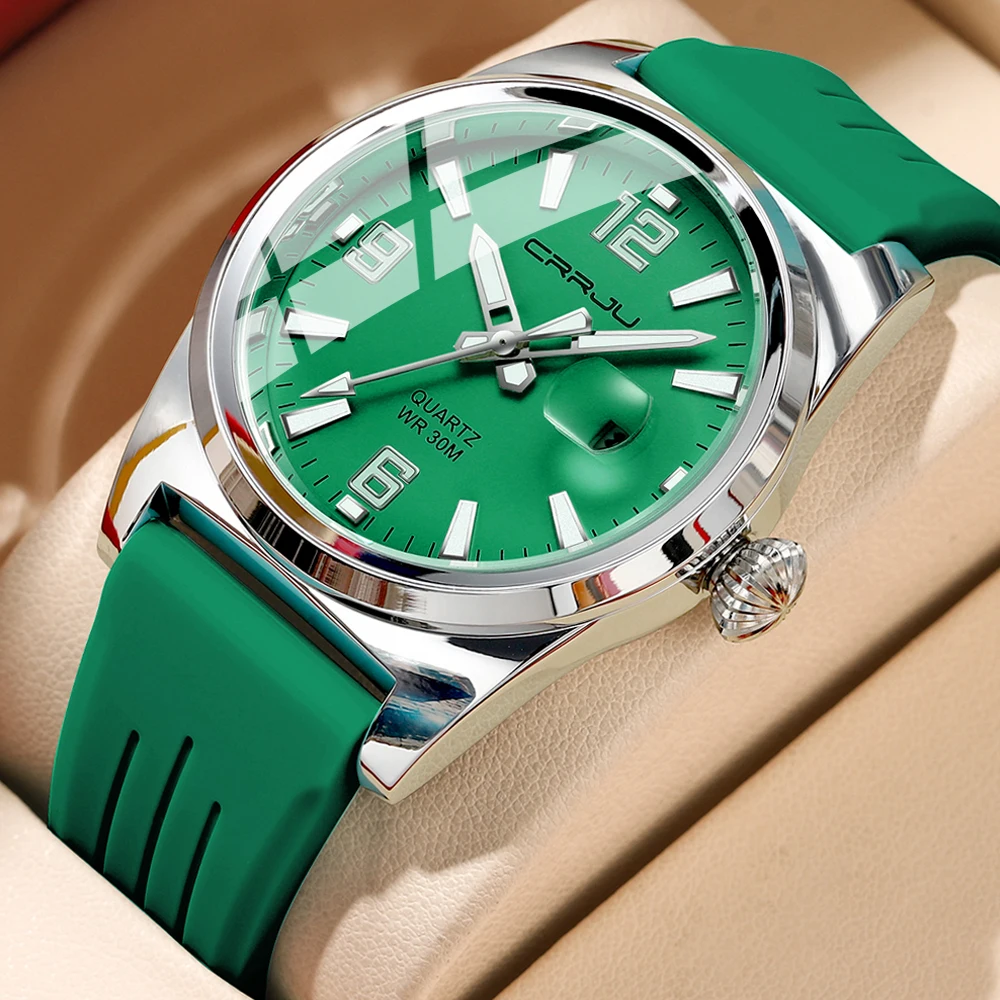 

CRRJU Simple Casual Men's Quartz Watches Silicone Band Auto Date Watch for Unisex Reloj Hombre