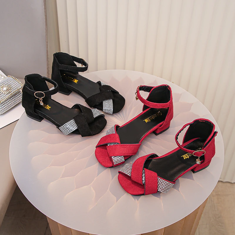 

Girls Sandals High Heels for Party Wedding Kids Dance Dress Shoes Chic Elegant 2025 Summer Children Fashion Shoes Korean Style
