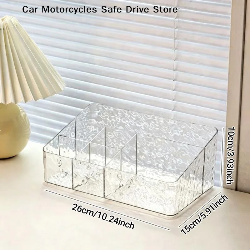 【M】1Pcs 6 Grids Cosmetic Storage Box Senior Sense Of Light Luxury Desktop Makeup Box Transparent Visible Moisture Proof Shelf