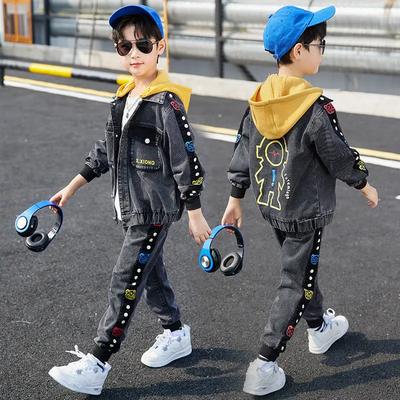 Boys\' Clothes Sets Sweatshirts +Pants 2PCS/Set Cotton 2023 Blue Spring Autumn Sportswear Suit Tracksuit Teenagers Children Cloth