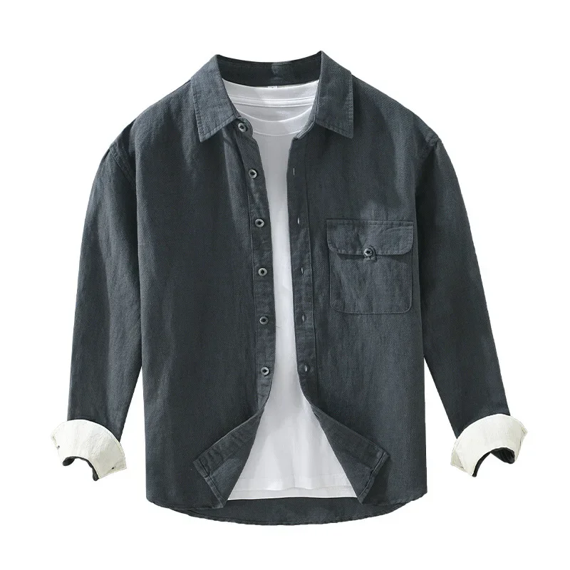

Весна-лето, новая хлопково-льняная рубашка, мужская повседневная одежда, японские винтажные рубашки, мужская квадратная рубашка с карманами, простой дышащий топ