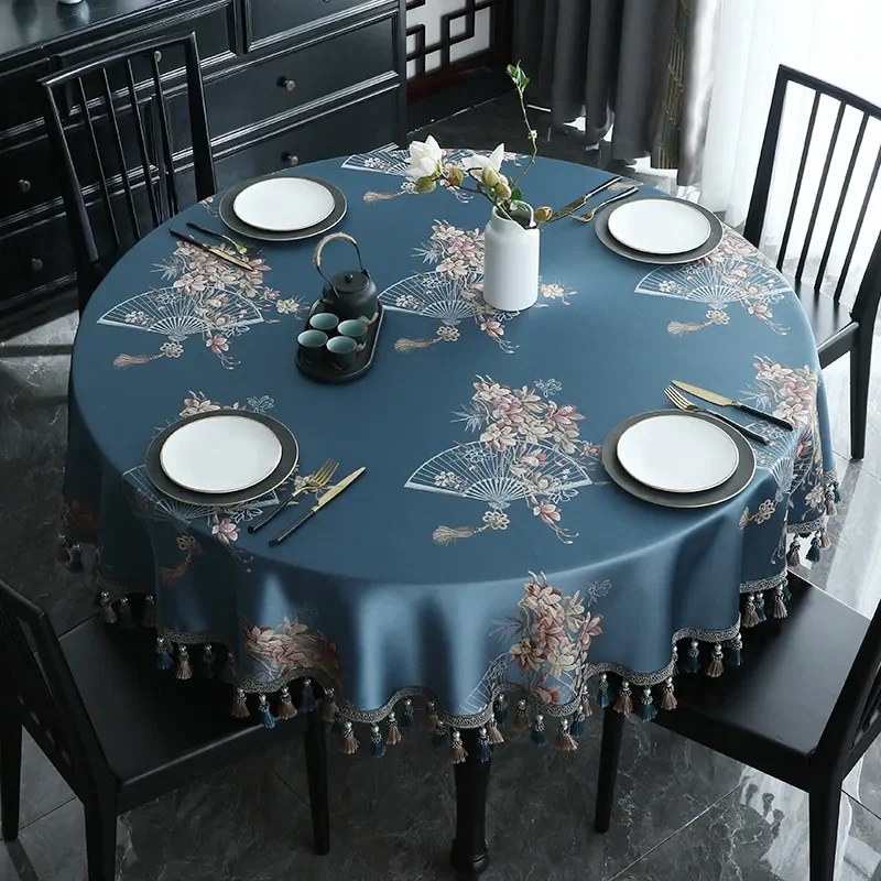 EIFLOY-Luxury Traditional Round Tablecloth, Dining Table Cover, Coffee, Soft Jacquard Fabric Table Cloth, with Tassels