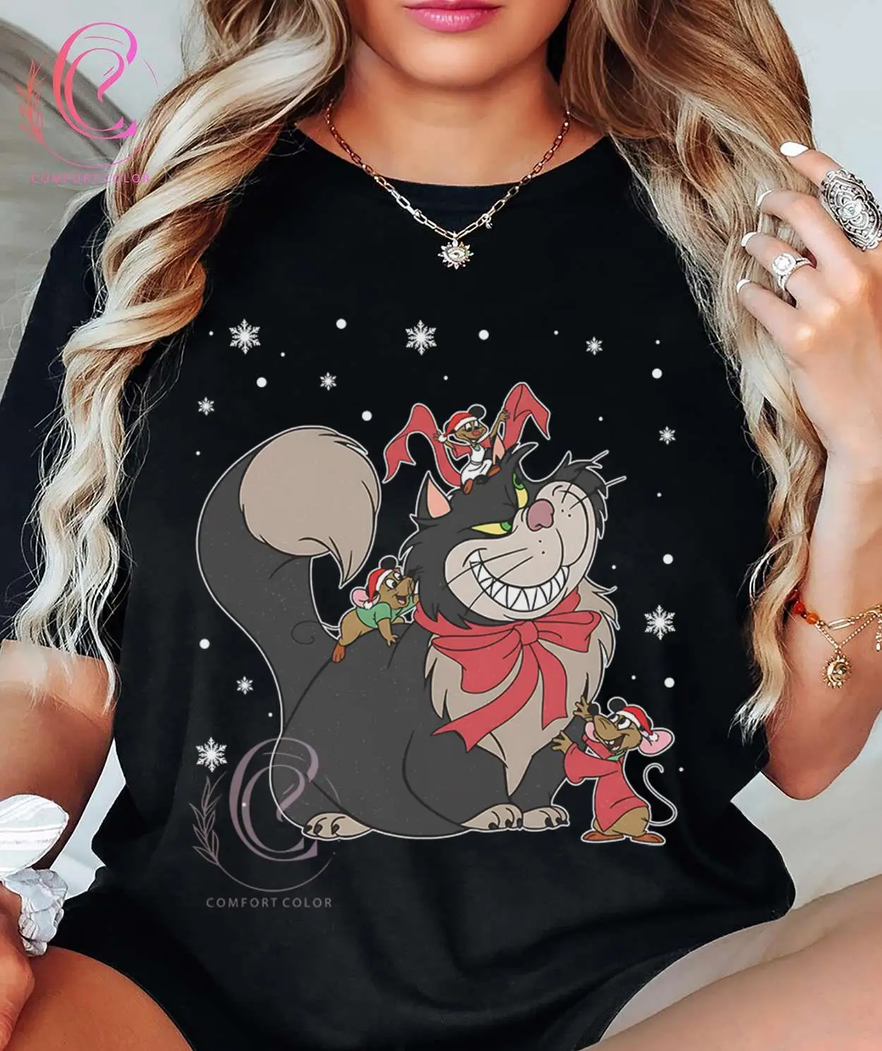 

Рождественская рубашка Disney в стиле ретро с изображением Люцифера и кота, женская и мужская футболка, новая повседневная модная уличная одежда для пар
