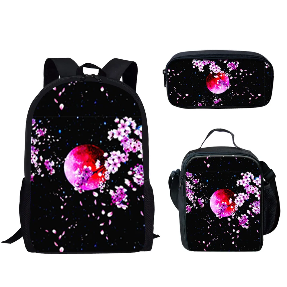 3Pcs/Set Student School Bag Japanese Cherry Blossom Print Lightweight Campus Storage Backpack for Teenager Boys Girls Book Bag