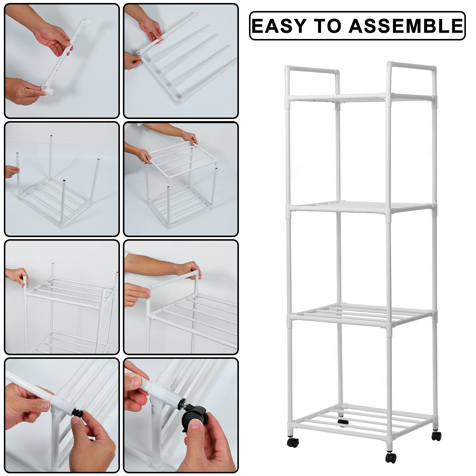 Metal Storage Rack with Roller 4/5 Layer Trolley Rack Bathroom Household Mobile Storage Shelves Bedroom Kitchen Standing Storage