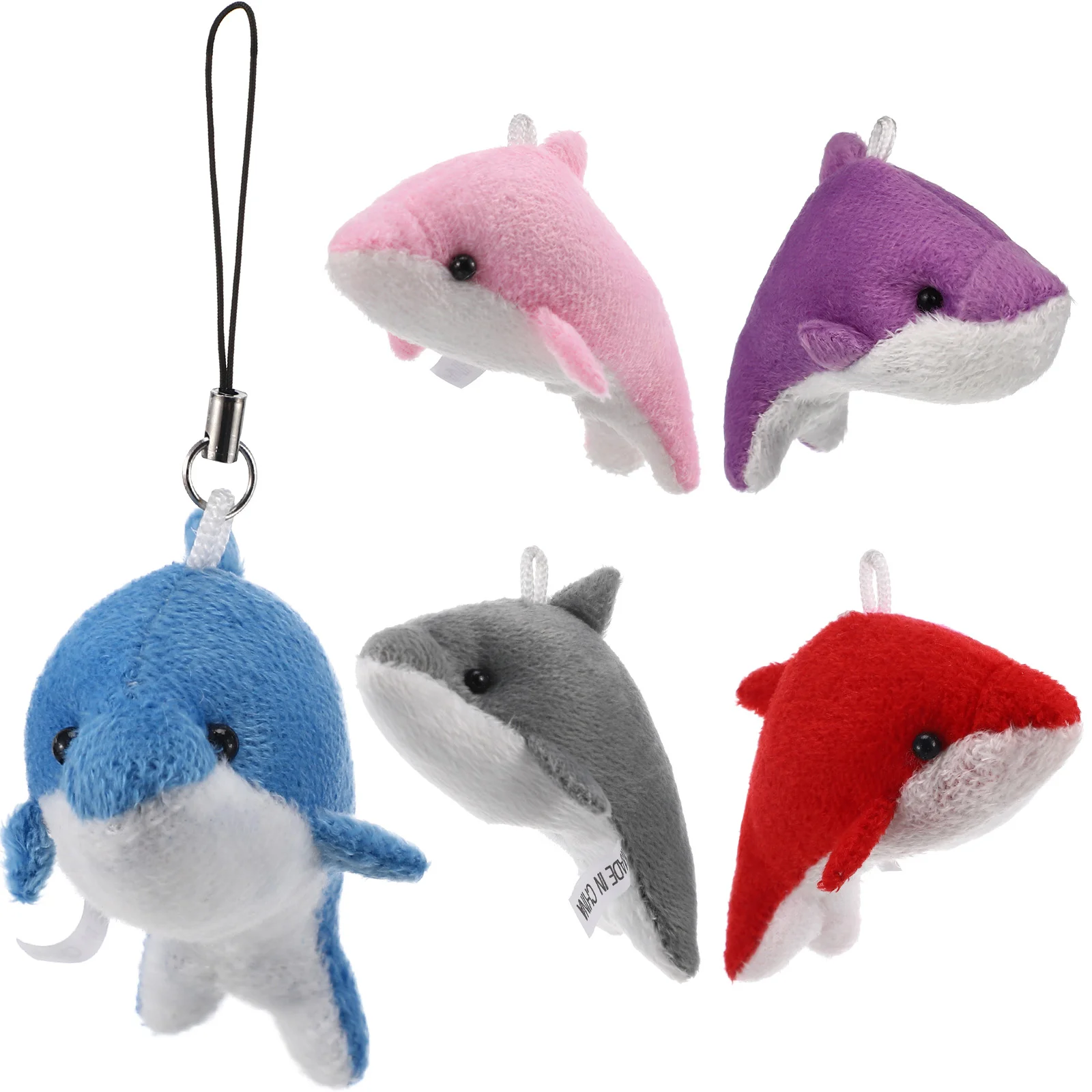 5 Pcs Dolphin Phone Chain Plush Toy Key Rings Pendant Decor Vacuum Child Mini Plushies