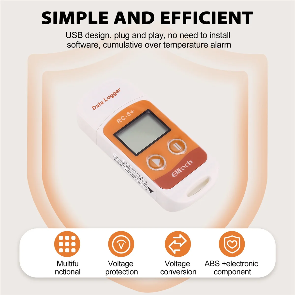 Elitech RC-5+ PDF USB Temperature Data Logger Reusable Recorder 32000 Points for Refrigeration, Cold Chain Transport CX