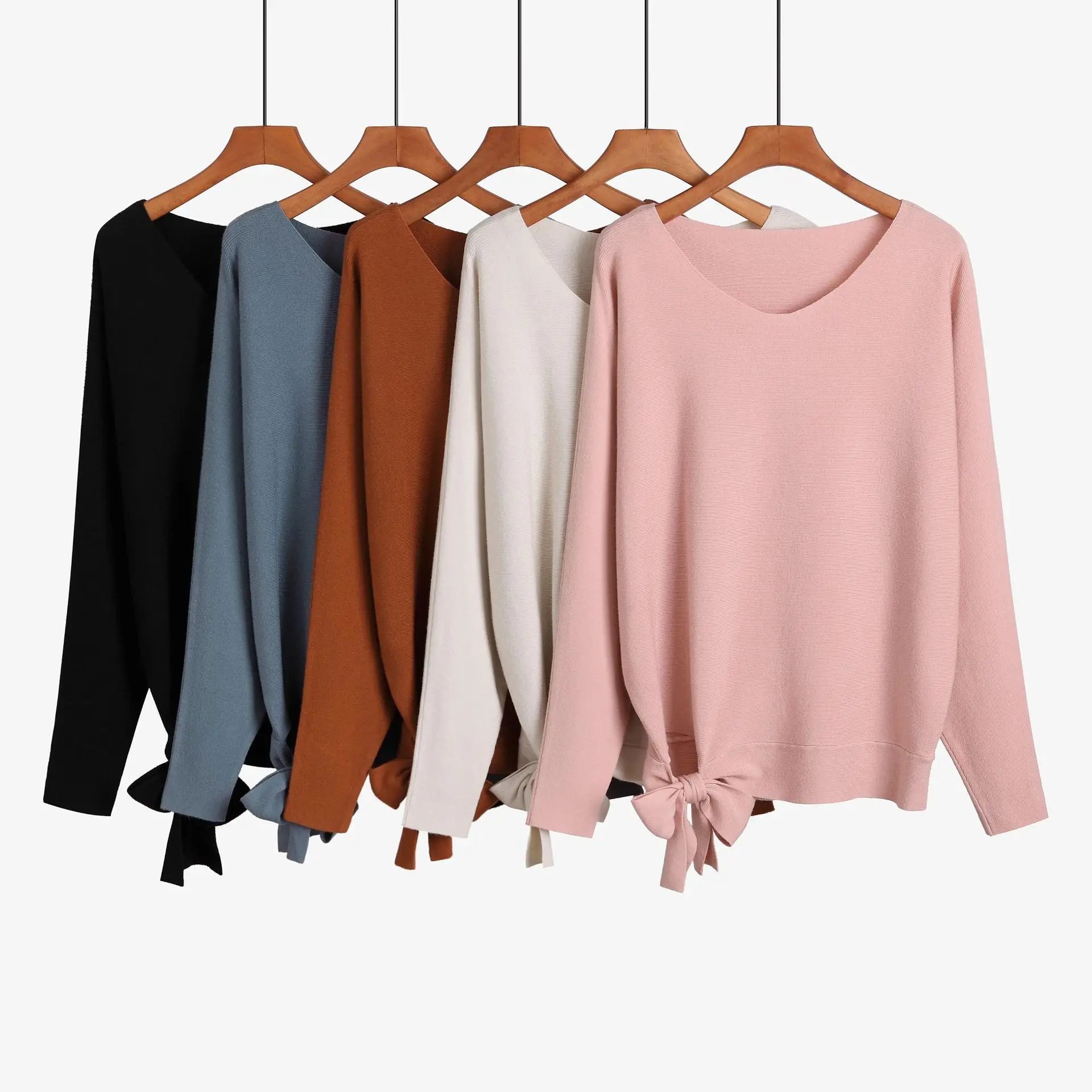 

Loose Oversize Knitted Sweater with Belt Fall Winter New Sle Women's Commute Sle Batwing Top Medium Thin Cotton