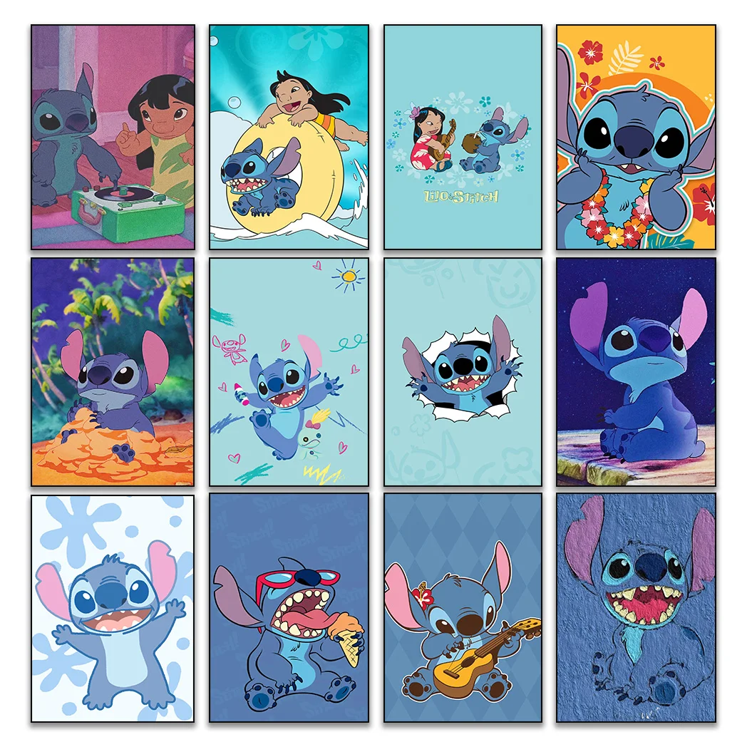 MINISO Disney Lilo & Stitch Cartoon Wall Art Posters Canvas Painting Bedroom Living Room Home Decor HD Anime Retro Style Mural