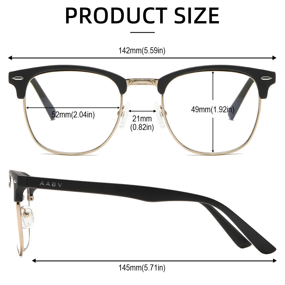 AABV Large Half Frame Blue Light Glasses Computer Men Women Big Classic Fake Transparent Optical lenses Clear Eyeglasses 8003