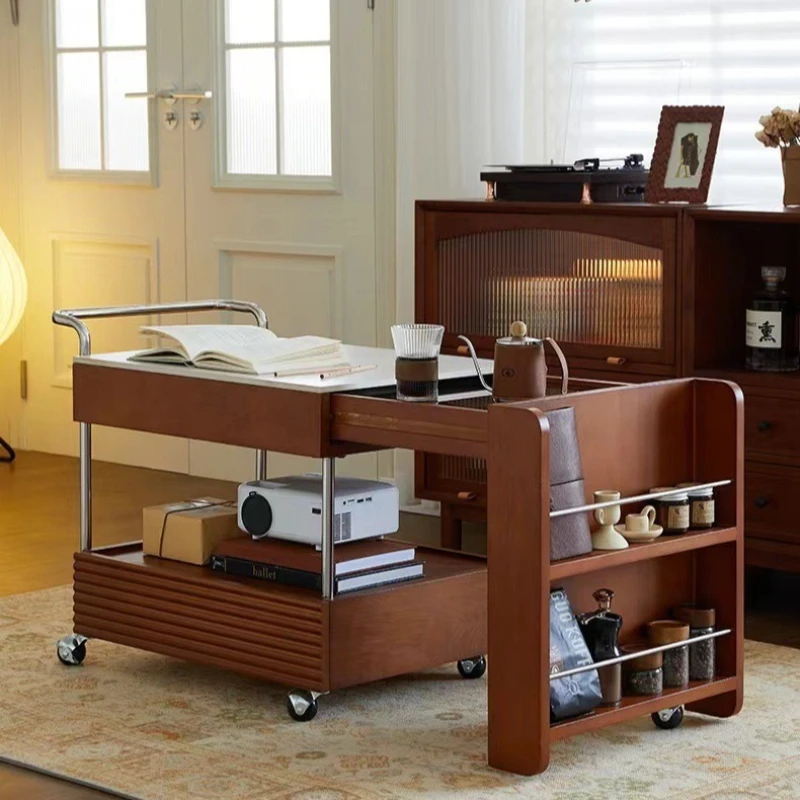 

Solid wood small table around the stove to make tea mobile tea cabinet Japanese medieval rock slab tea table edge table