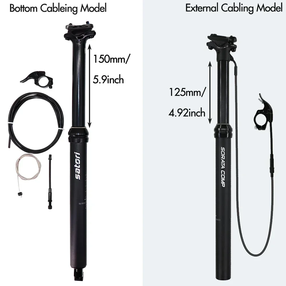 Satori MTB Dropper Seatpost 30.9 31.6mm Height Adjustable 150mm Travel Sorata Pro Remote Control Internal External Cable