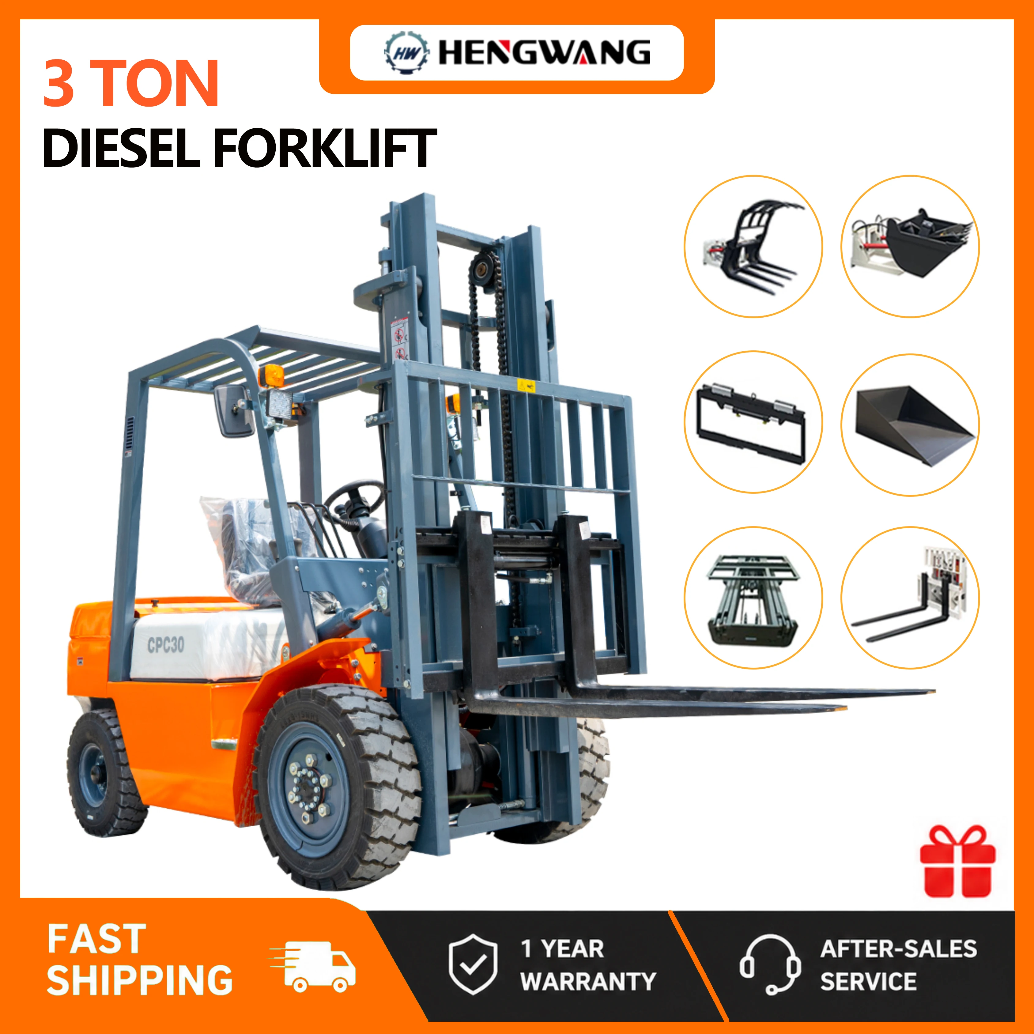 Diesel Forklift Truck 3 Ton Industrial Lift Truck Heavy Duty 3t Forklifts Equipment Warehouse Construction Material Handling