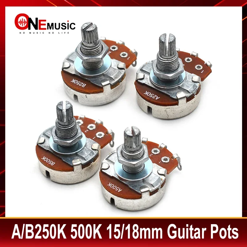 Potenciómetro de tono de volumen de guitarra eléctrica, 2 piezas A/B500K A/B250K, 15/18mm, para bajo de guitarra eléctrica