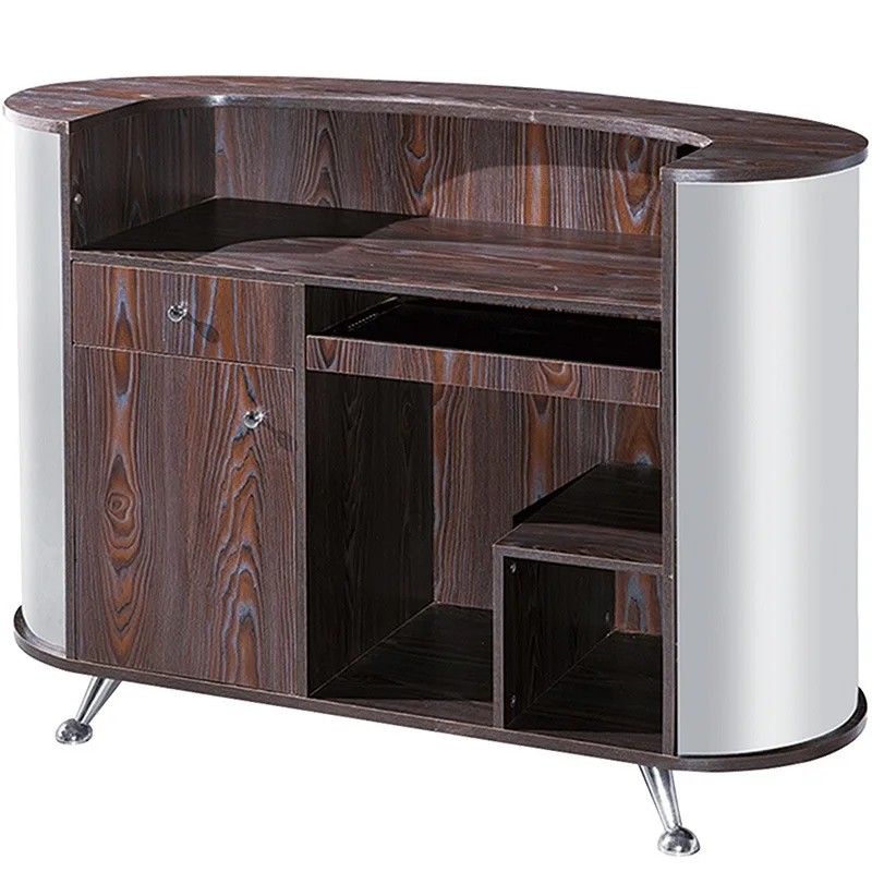 

Curved reception front desk reflective checkout page Stainless steel counter Company front desk Reception desk Cashier cabinet