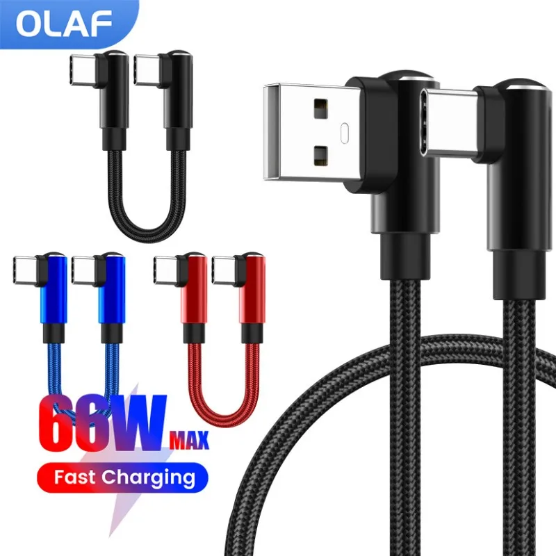 

66W Fast Charging Short USB C Cable Double Elbow USB C To Type C Cable for iphone 15 16 Samsung Xiaomi Rechargeable Battery