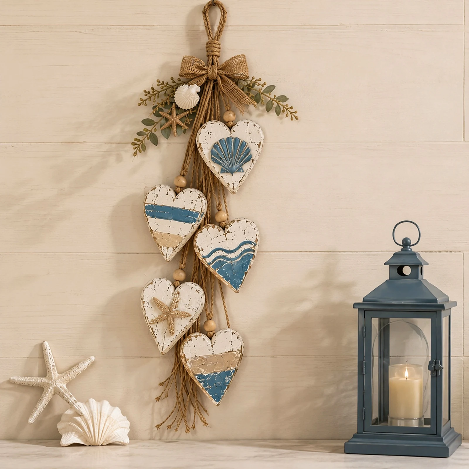 Bedroom Wall Hanging Decor 5 Layered Tiered Heart Rustic Farmhouse Distressed Wood Jute Rope Boho