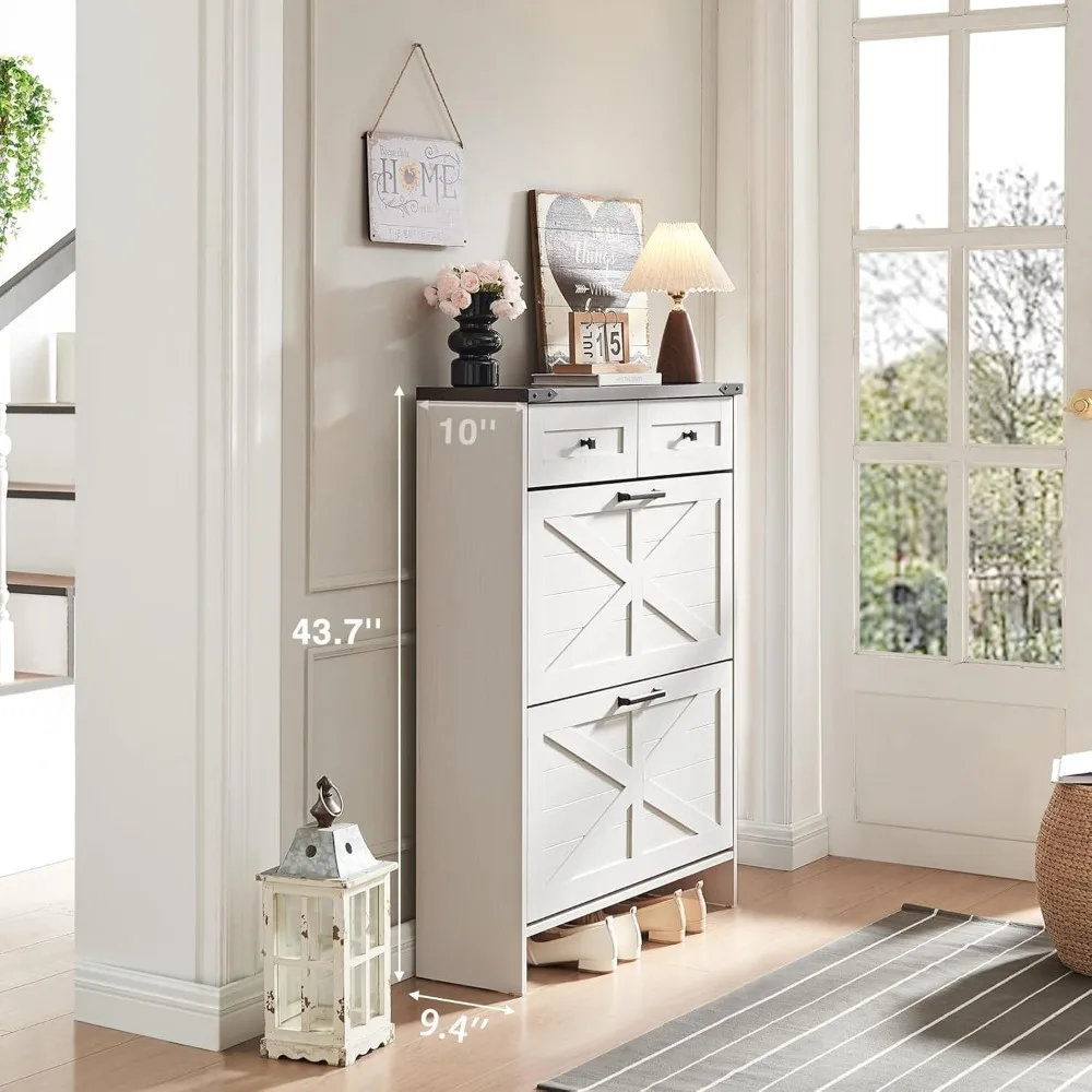 خزانة تخزين الأحذية على طراز المزرعة قائمة بذاتها مع أدراج مخفية وتصميم ضيق لتنظيم فعال