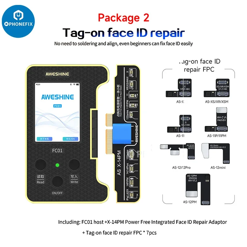 AS FC01 แบตเตอรี่ Tag-on Dot Matrix Flex สายสําหรับ iPhone X-14PM แบตเตอรี่ Dot โปรเจคเตอร์ Face ID ซ่อมเปลี่ยนอ่านเขียนเครื่องมือ