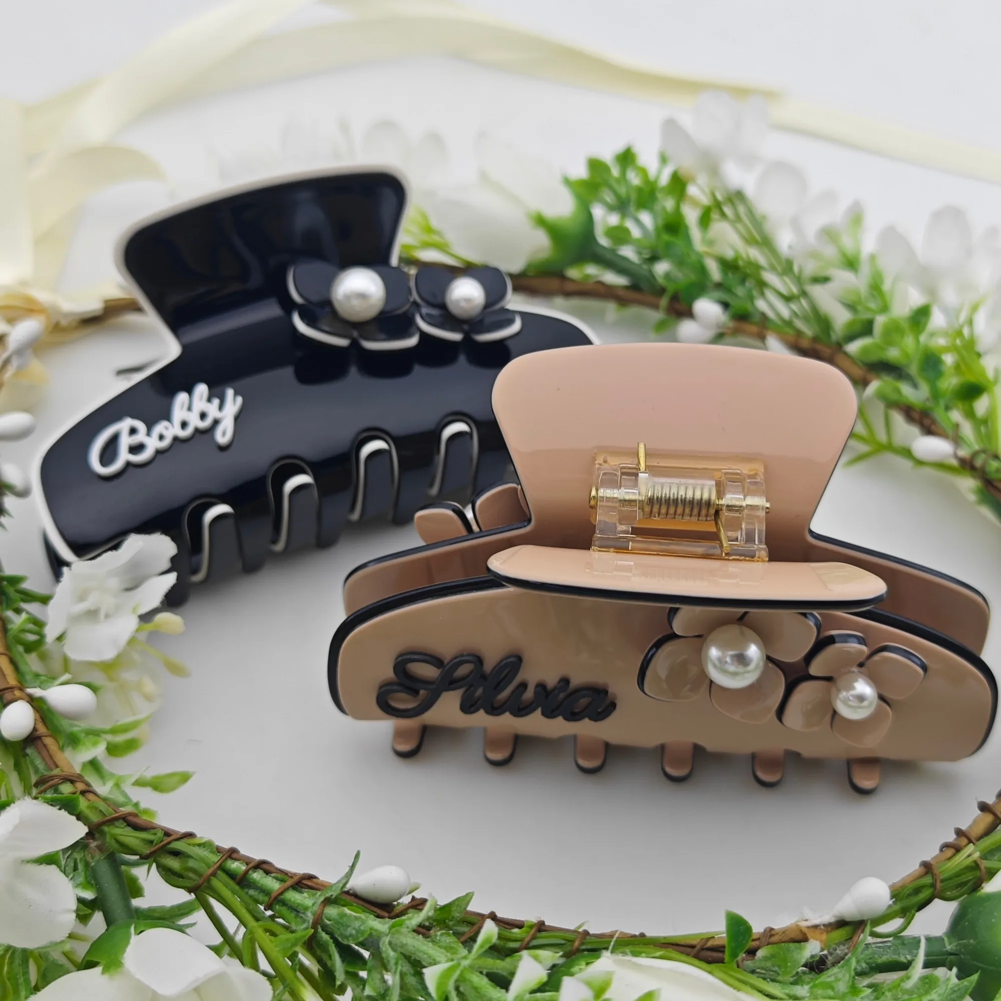 DOREMI Personalized 3D Effect Elegant Hair Clip with Customizable Custom Hair Claw Marble Hair Clip Retro Hair Accessory Gift