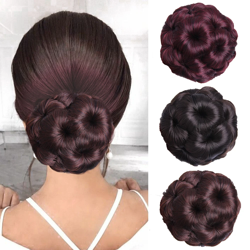 Synthetische Hoch temperatur faser Chignon neun Blumen Haar Frauen Chignon Haar Brötchen Donut Clip in Haarteil