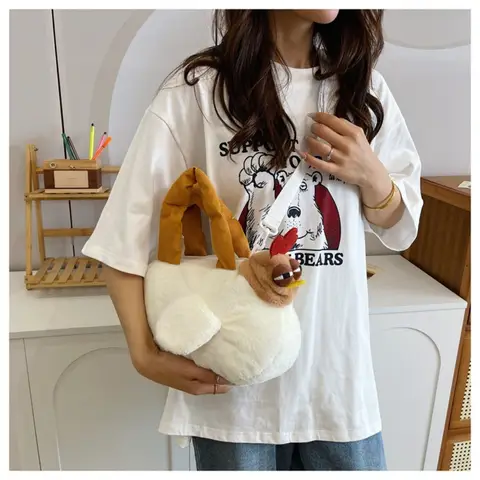 Bolso con forma de pollos, bolso con cremallera, bolso para niña, bolsos de moda de felpa suave, bonito bolso de felpa con forma de gallina, bolsos de hombro nuevos