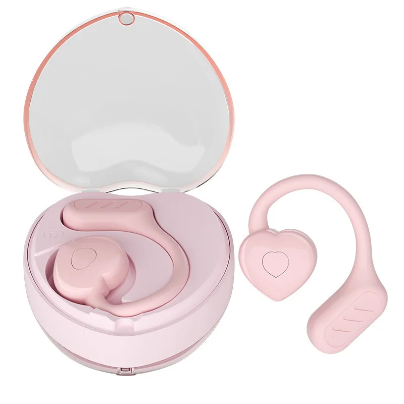 Écouteurs Bluetooth sans fil en forme de cœur binaural pour filles, suppression du bruit OWS, écouteurs suspendus ultra-longs en veille, cadeau, nouveau