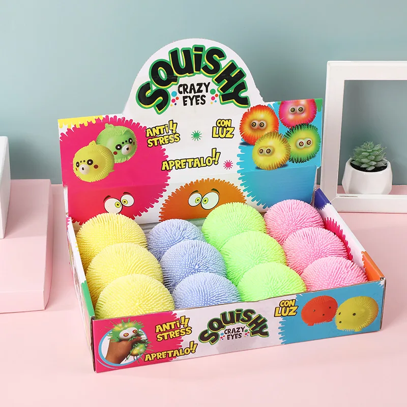 Squishy Flash Macaron Squeeze Fur Ball Cute Pinch Funny Glowing Furry Ball Sensory Fidget Kids Decompression Toy Party Gift