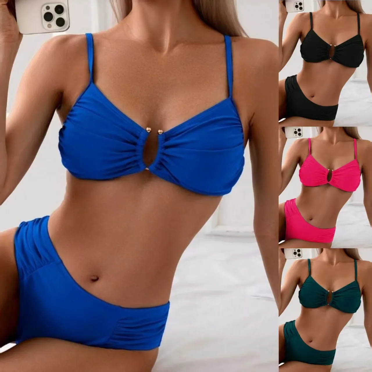 European and American Bikini Swimsuit 2025 Female Sexy Hot Girl High Waist Solid Color Swimsuit Split Swimsuit
