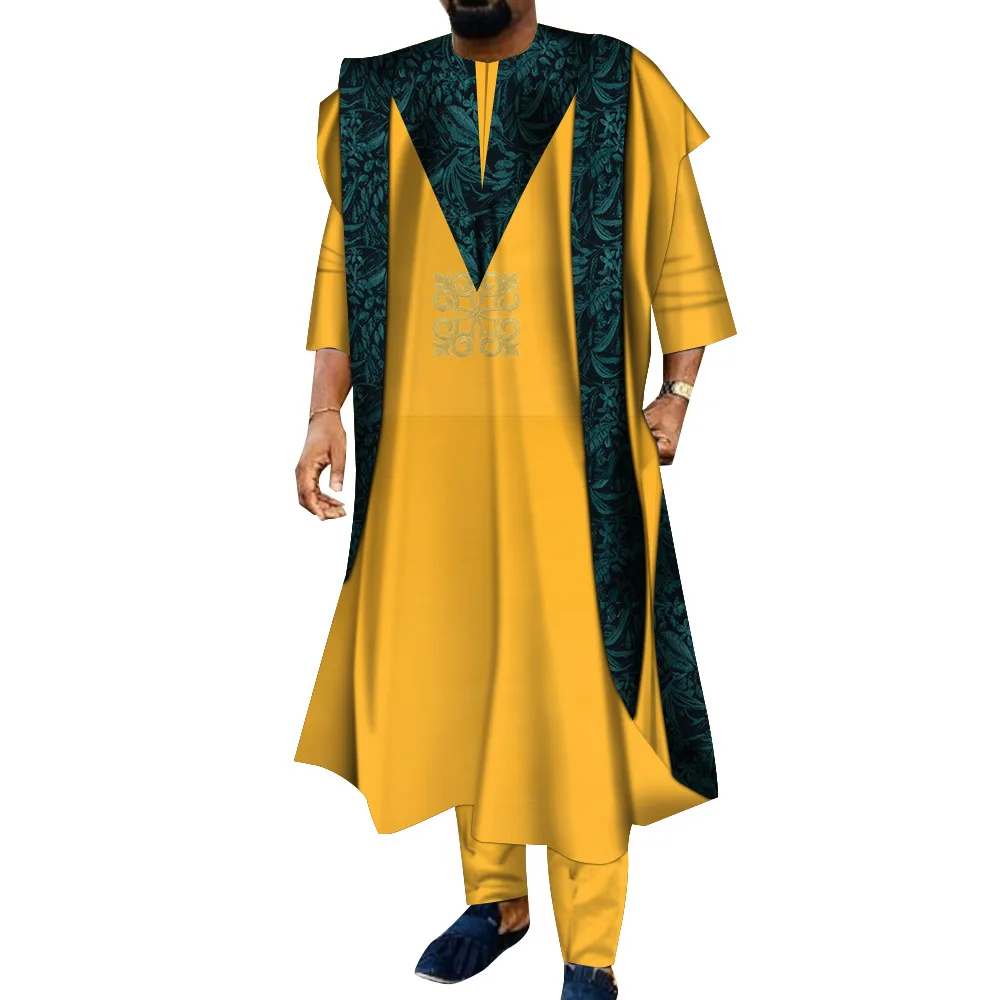 

African Embroidered Men Boubou Dashiki Agbada Robe Suits 3 Piece Sets Slim Men African Outfit Nigerian Clothes Bazin Riche Robe