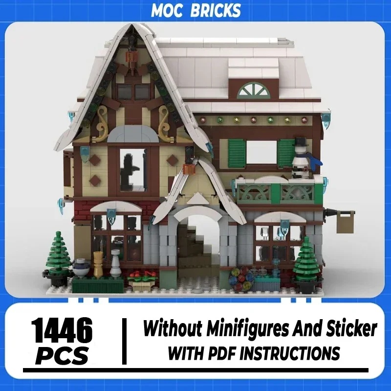 Moc Building Block Winter Village Crafts Center Modular Model Technology Brick DIY Assembly City Street View  Toy Holiday Gift