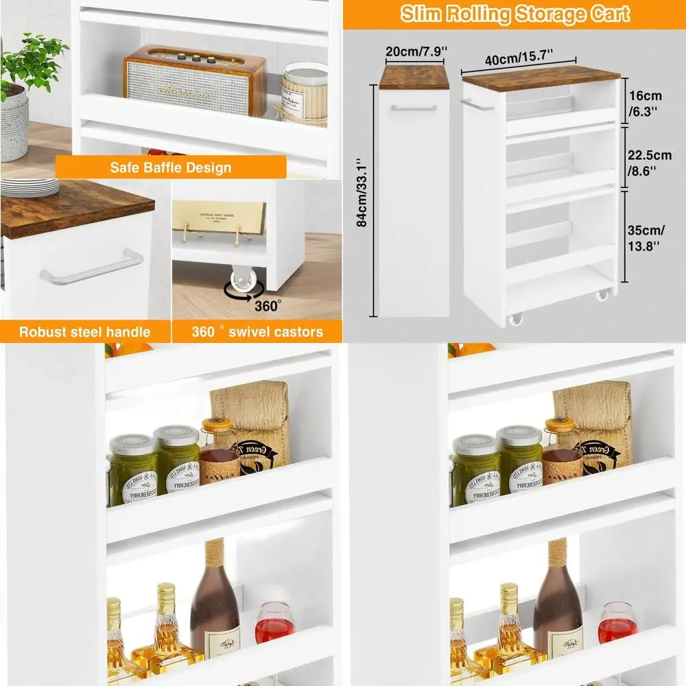 

Компактная 4-ярусная тележка на колесиках для кухни, ванной комнаты и белья, белая