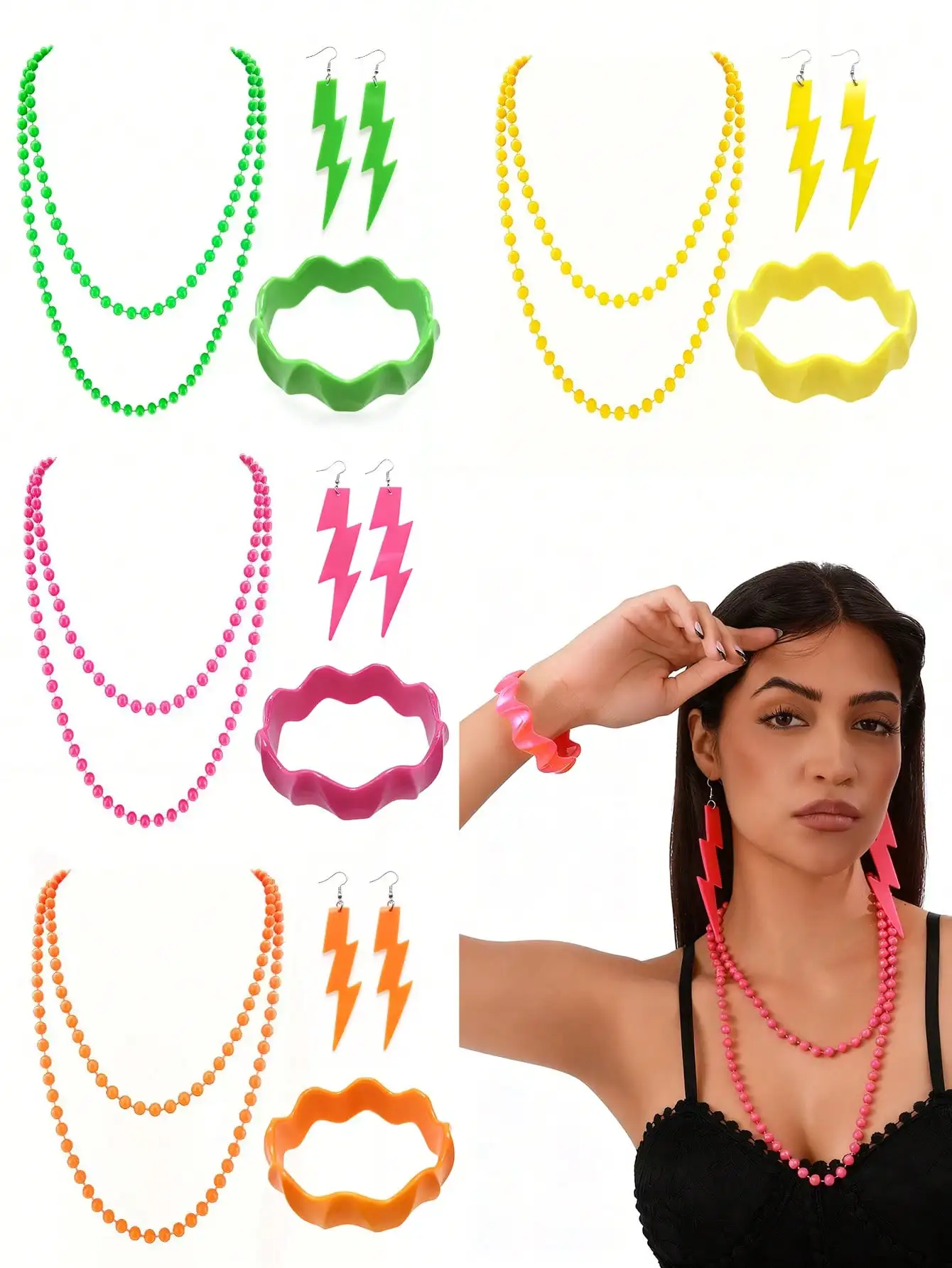 3Pcs Acrylic Necklace, Bracelet, and Earring Set, Suitable for Party Outfits, Fashionable Wear, Party Accessories, Birthday Gifts, Halloween Midnight Parties