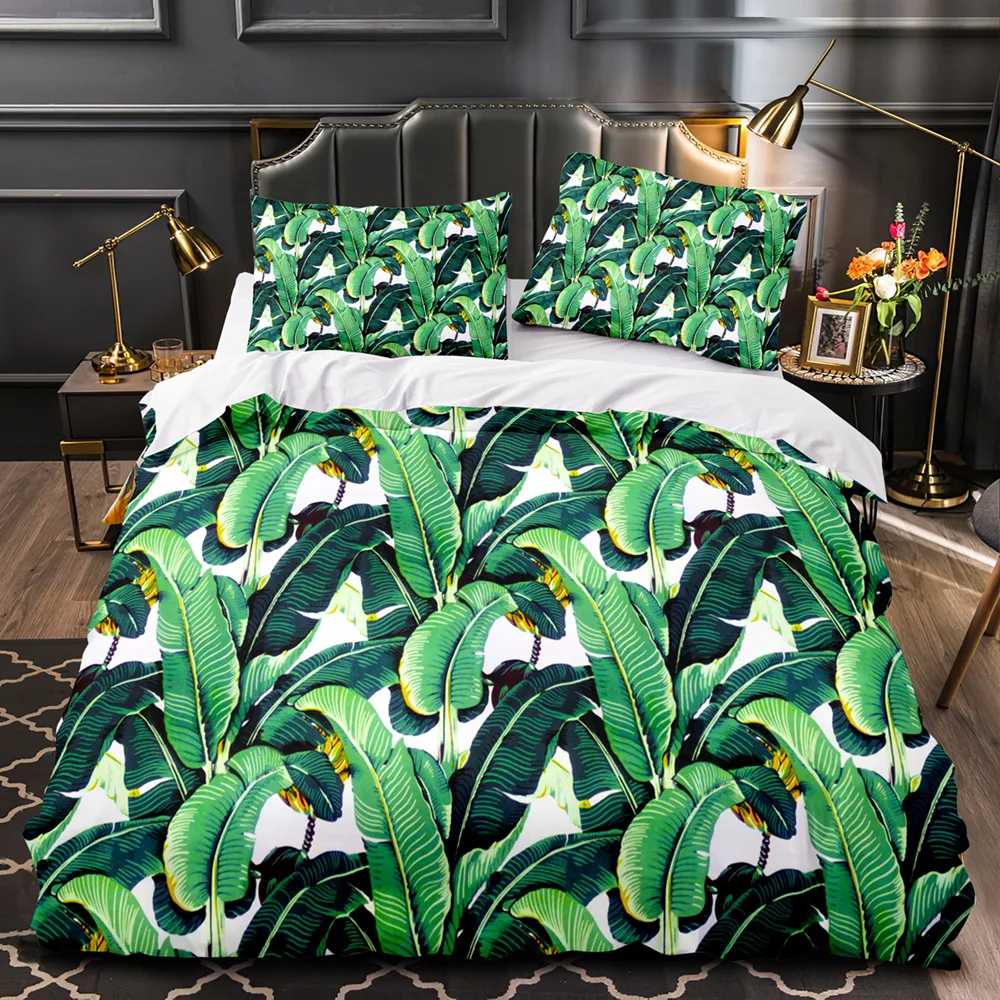 Imagem -02 - Folhas Verdes Tropical Duvet Cover Conjunto Queen Bedding Conjunto Rainha Completa Folhas Cobertura Comforter King Size Pcs Poliéster Quilt Cover