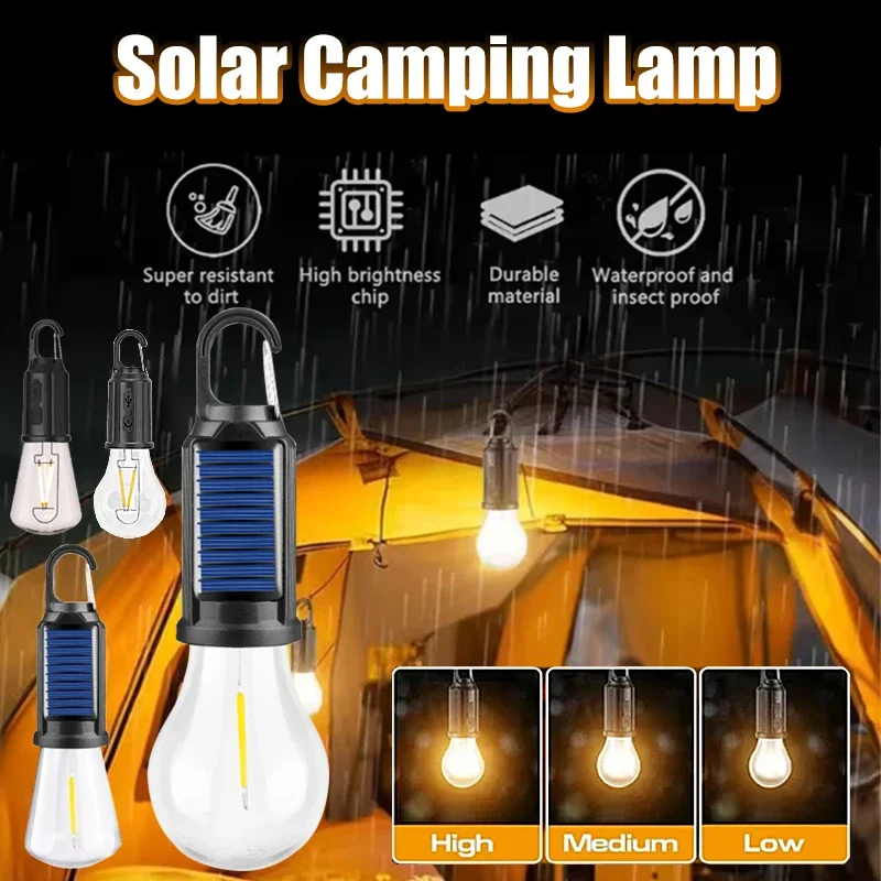 

Solar Powered LED Lamp Bulbs Portable Camping Light Outdoor USB Charging Night Lights Waterproof Flashlight Fishing Essentials