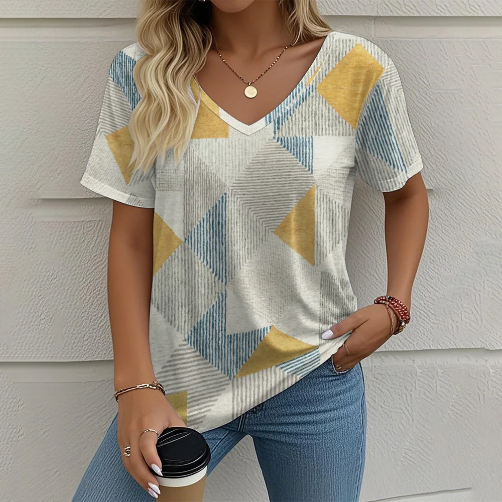 

Women's V-neck Short Sleeve T-shirt Summer Tops Graphic Print Outdoor T-shirt Female Casual Oversized Clothing Streetshirts