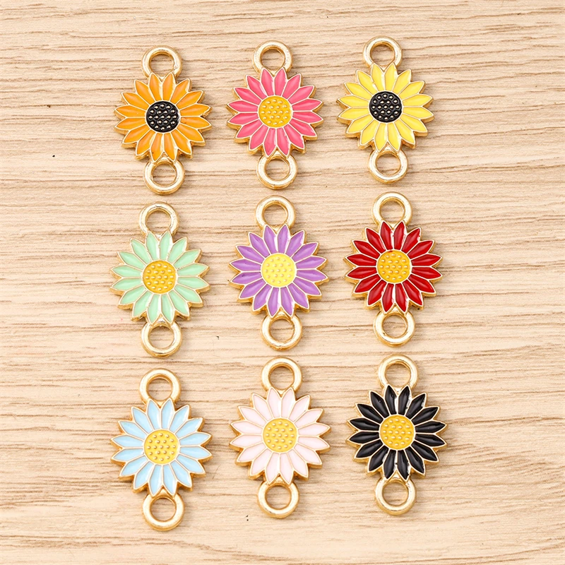 10 Stück niedliche, bunte Emaille-Blumen-Anhänger-Verbinder für die Schmuckherstellung, Halsketten, Armbänder, DIY, handgefertigtes Kunsthandwerk, Zubehör – Detail 6