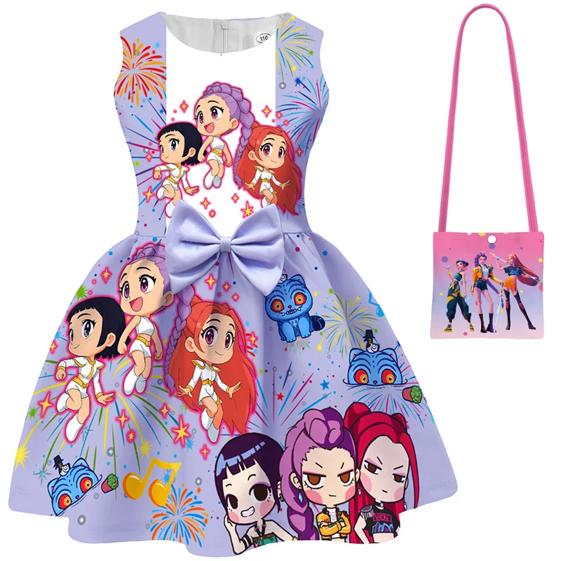 فستان Kpop Demon Hunters للأطفال موضة الصيف فساتين الأميرات للفتيات الصغيرات للهالوين أزياء ميرا رومي زوي التأثيرية