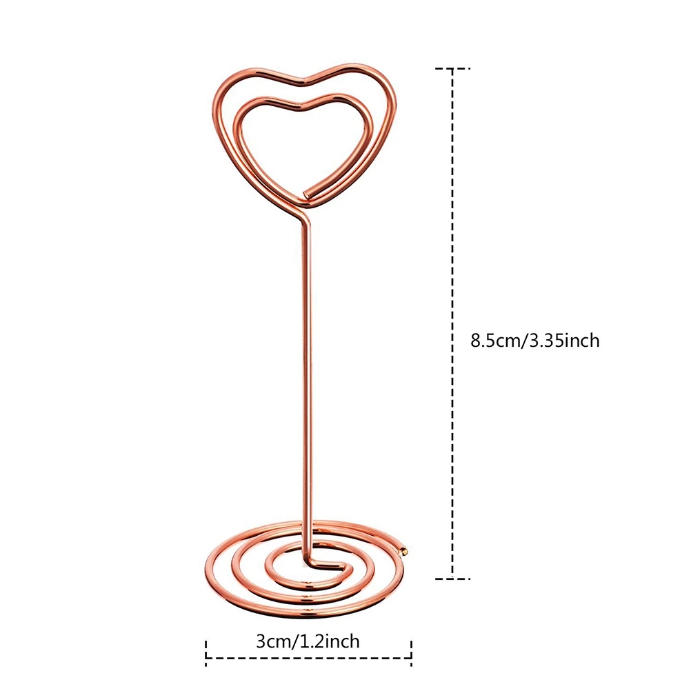 

6 Pcs Heart Shape Metal Photo Holder Rose Gold Table Number Holders Paper Clips Menu Clips Wedding Party Home Office Display