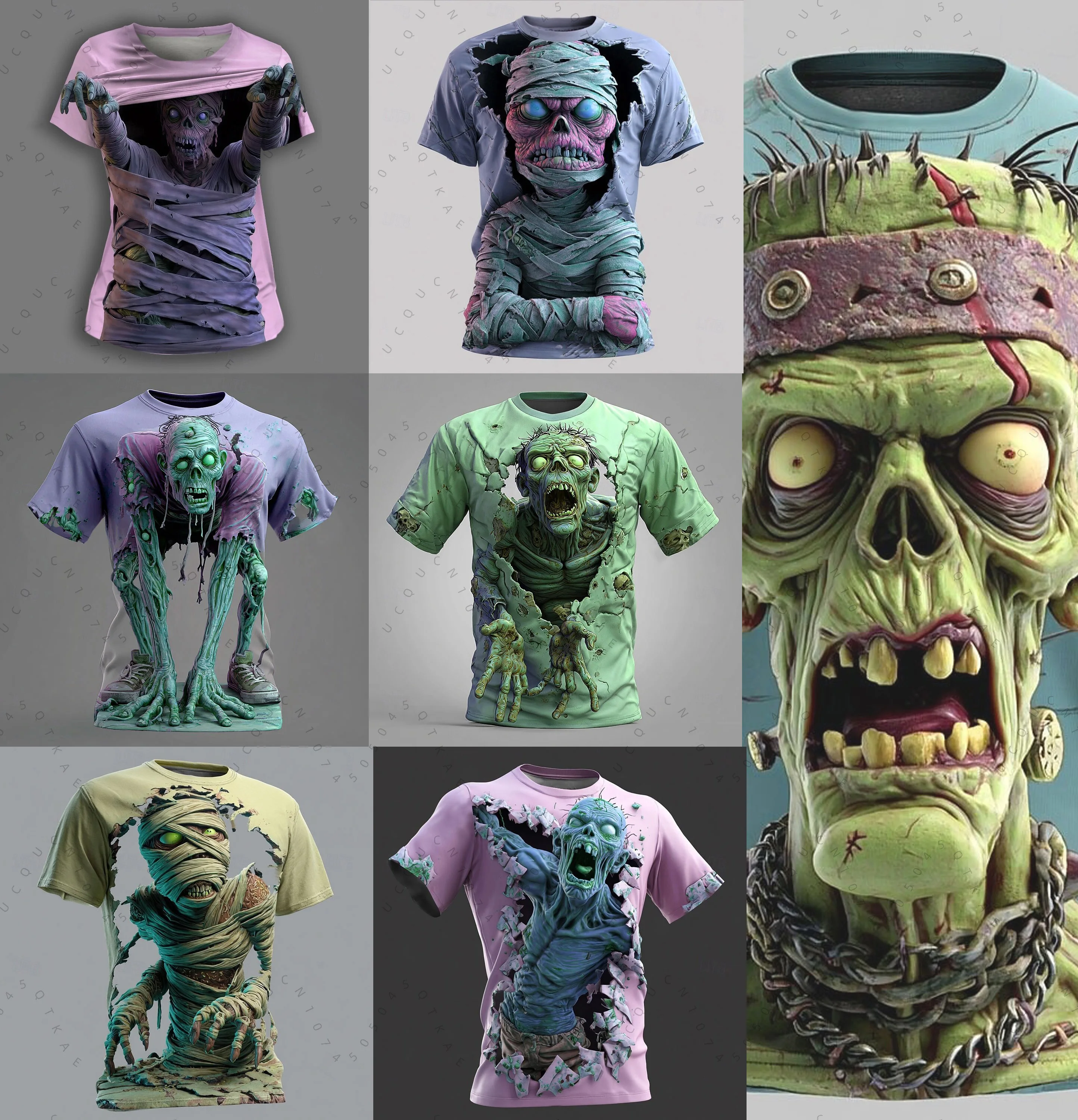 Halloween Men's Optical Illusion 3D Zombies T-Shirt Short Sleeve T shirt 3D Print Crew Neck Shirt Designer Horror Party clothing