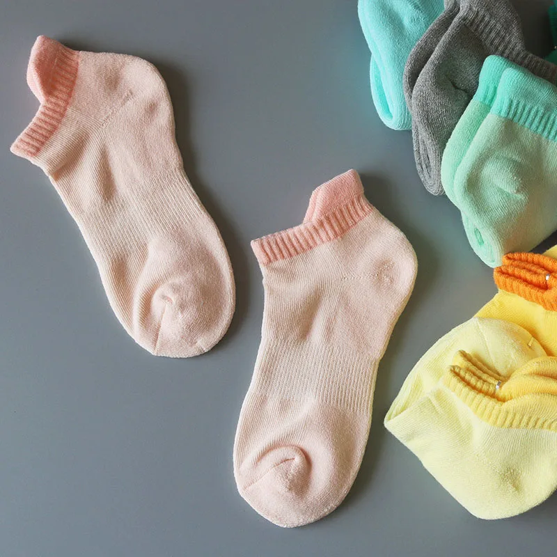 GYMIGO 5/10 Pairs Women Sport Boat Socks Thickened Towel Candy Color  Low Cut Socks Ladies Socks Running Casual Ankle Socks