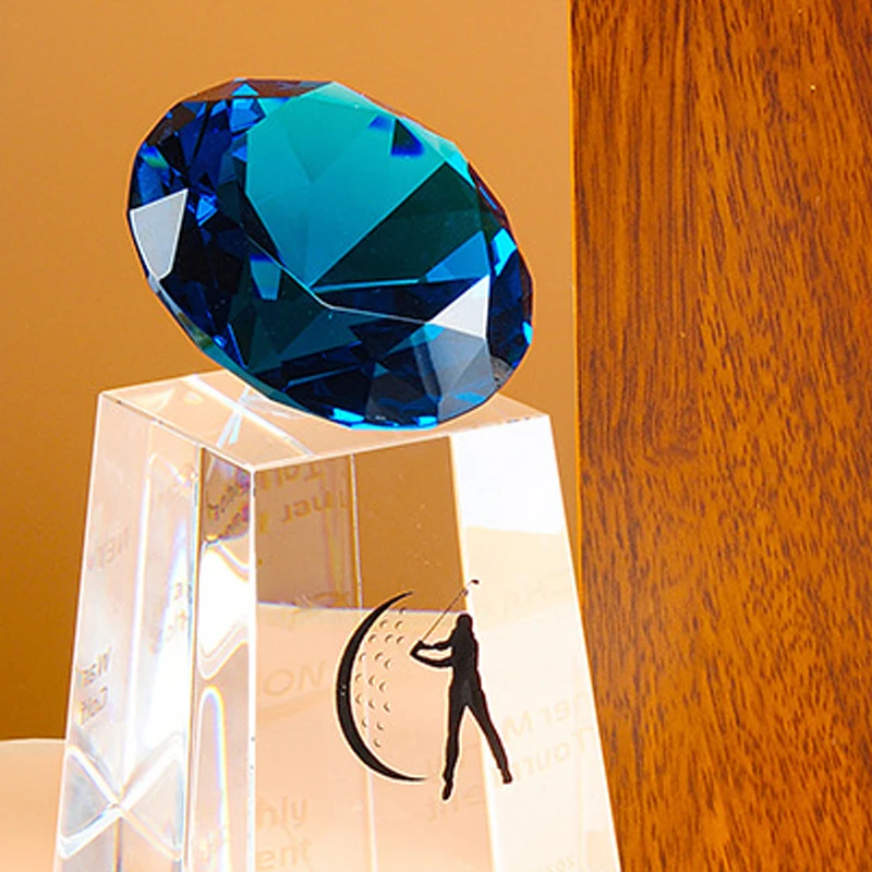 

Customized Crystal Trophy for Sports Event, Enterprise Awards, Excellent Employee Team Trophies, Earth Golf Ball, Trapezoid, 1PC