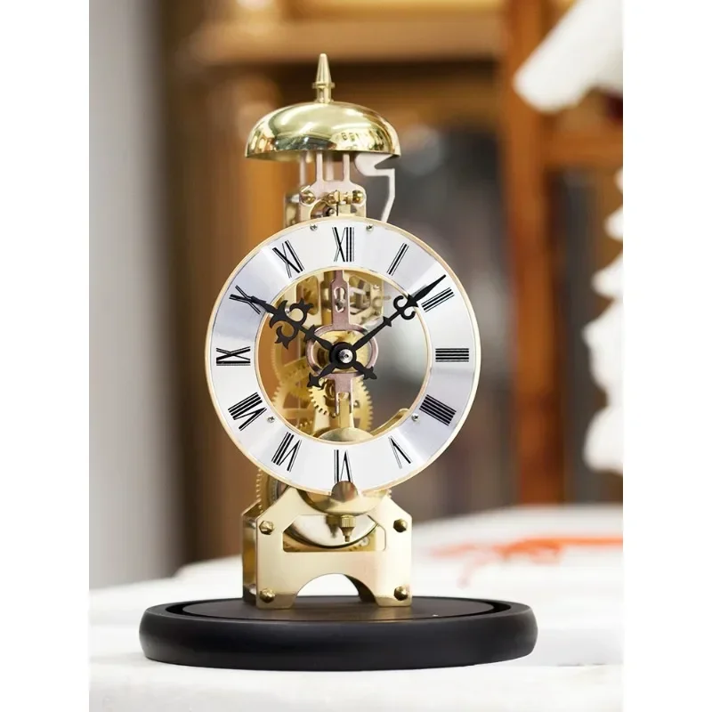 German Style Mechanical Clock, Skeleton Movement, Pure Copper, Clocks on Time Alarm, Nordic Style, Home Tabletop Decoration