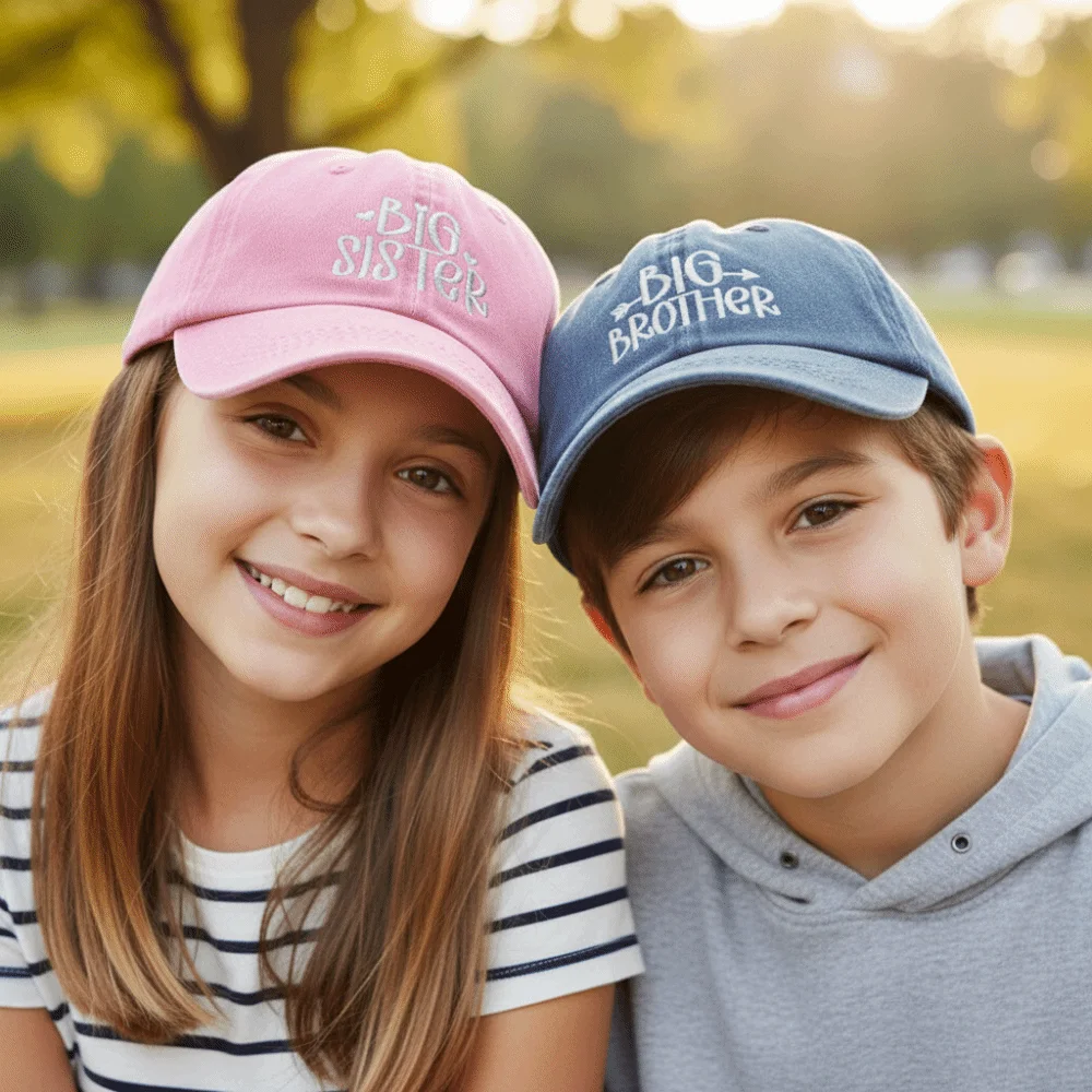 Fashion Washed Cotton Big Brother Big Sister Caps Vintage Adjustable Dad Hat Breathable Siblings Baseball Hats Gifts