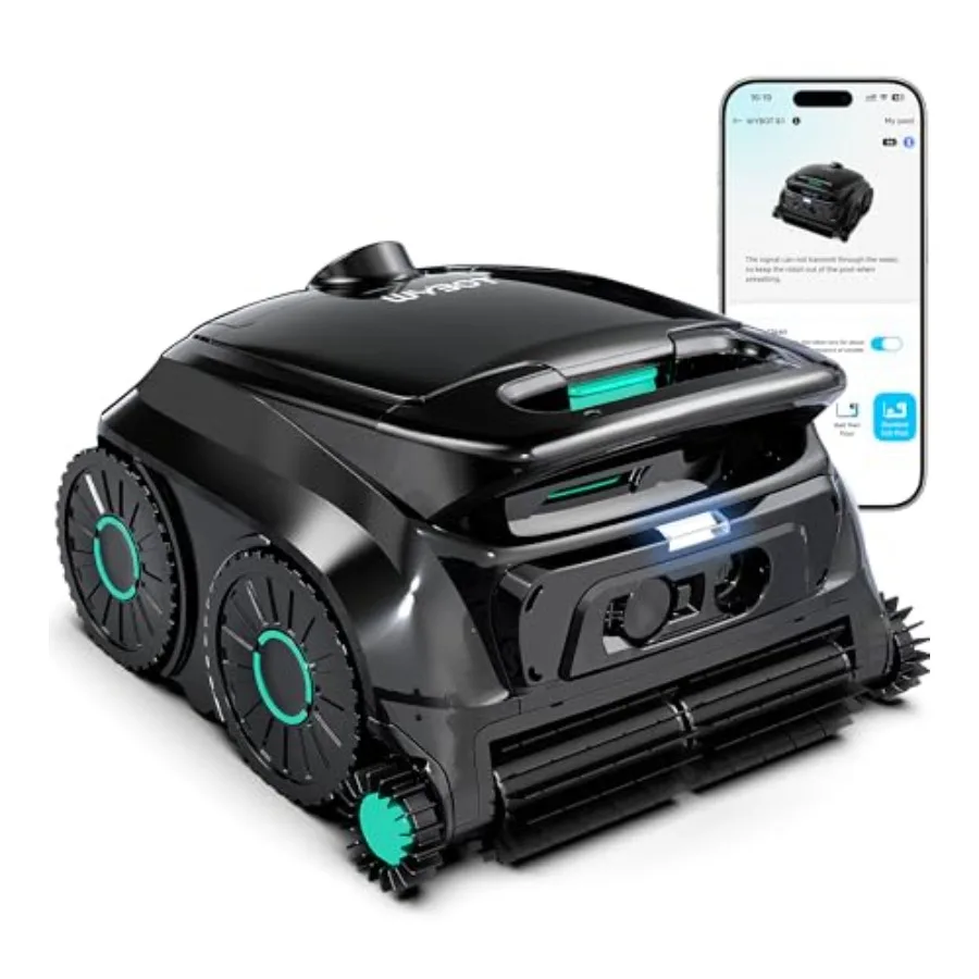 

Cordless robotic pool vacuum for inground pools, ABS plastic, Ocean Black, six-roller brush 4-in-1 smart cleaner with edge clea