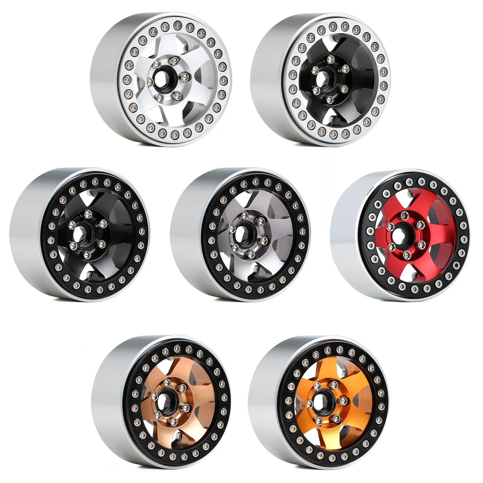 INJORA Metal 6 Spokes 1.9 Beadlock Wheel Hub Rim for 1/10 RC Crawler Axial SCX10 90046 Capra AXI03007 TRX4 Redcat Gen8 VS4-10