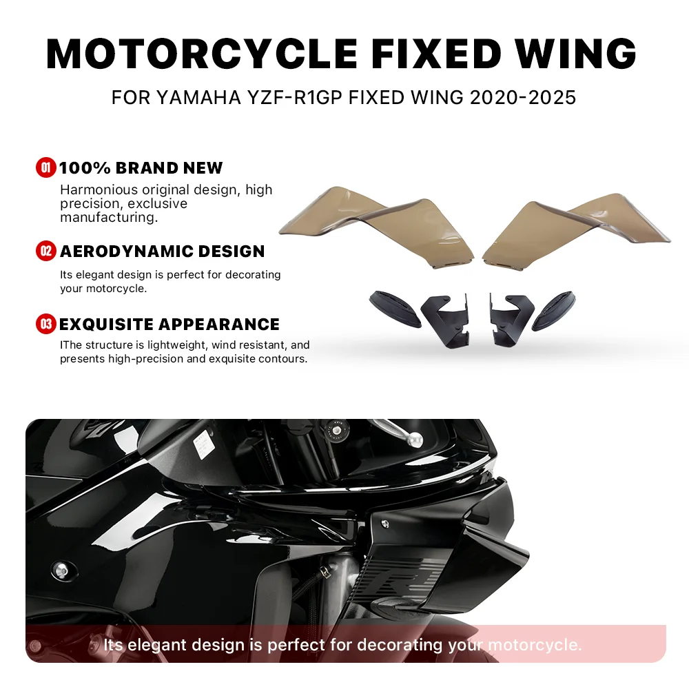 

Переднее аэродинамическое крыло мотоцикла, спойлер с фиксированным крылом для YAMAHA YZF-R1 YZFR1 YZFR1 GP 2020-2025, АБС-пластик, боковой обтекатель крылышка